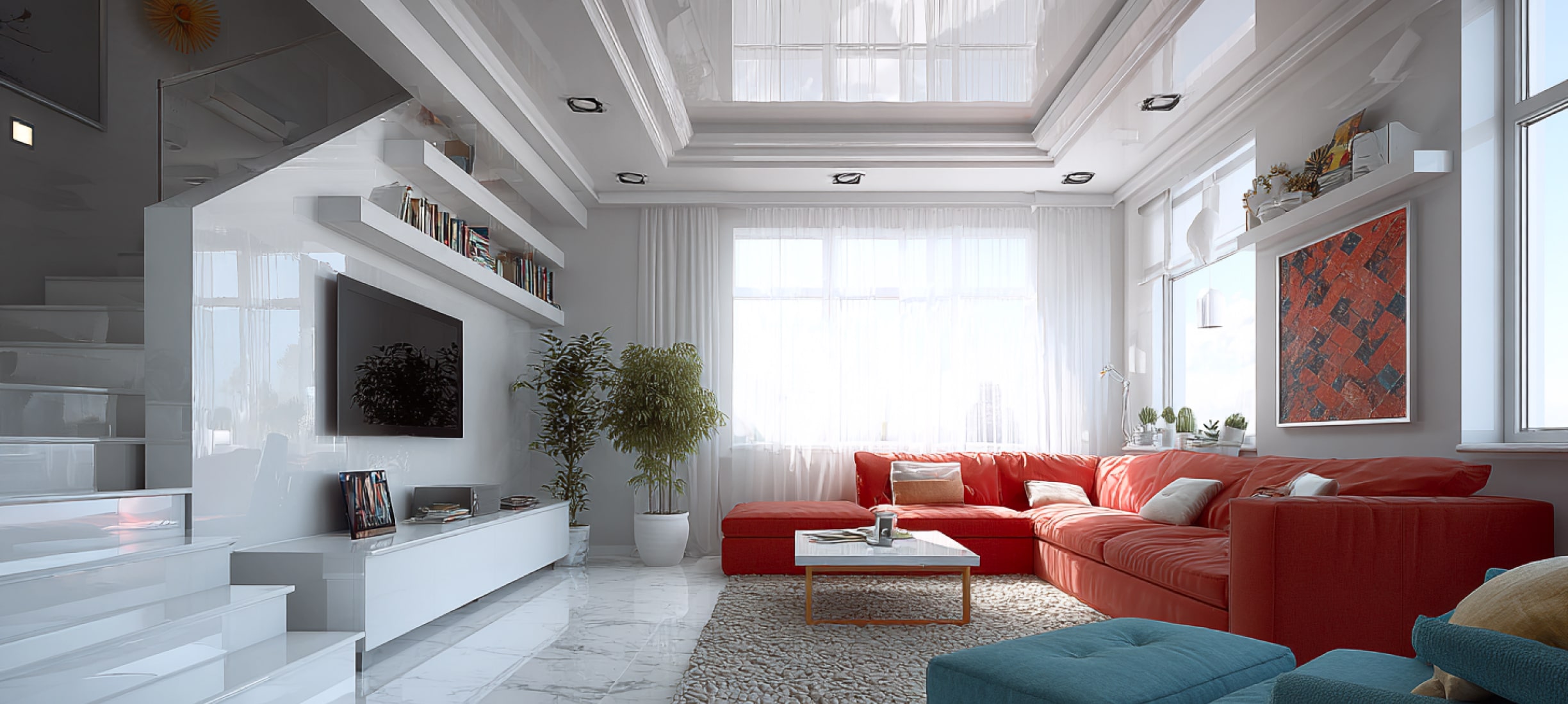 На сколько опускается натяжной потолок при установке