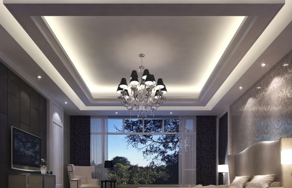 Многоуровневый парящий потолок со светильниками