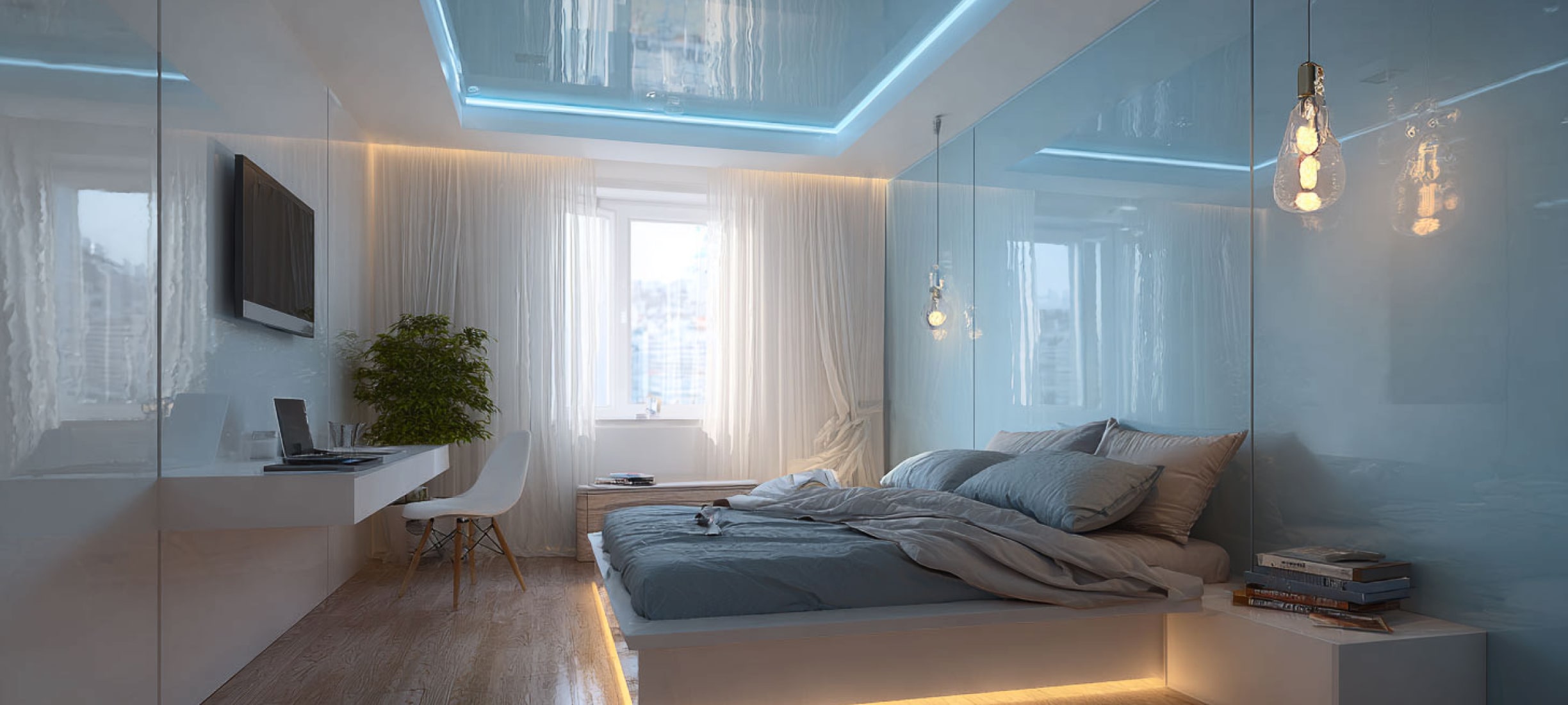 Глянцевые натяжные потолки: виды и конструкции